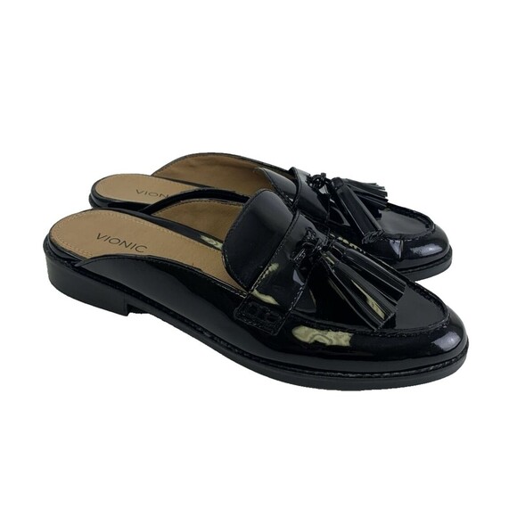 Vionic Shoes - Vionic Wise Reagan Black Patent Leather Mule Slip On Tassle Comfort Womens 9.5